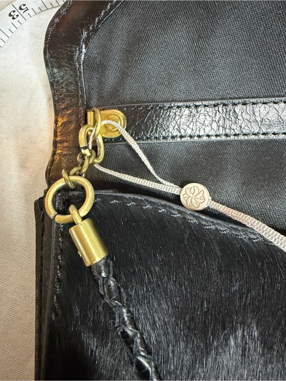 Hoss Black Haircalf Leather Envelope Shoulder Bag Vintage Woven Strap Clutch